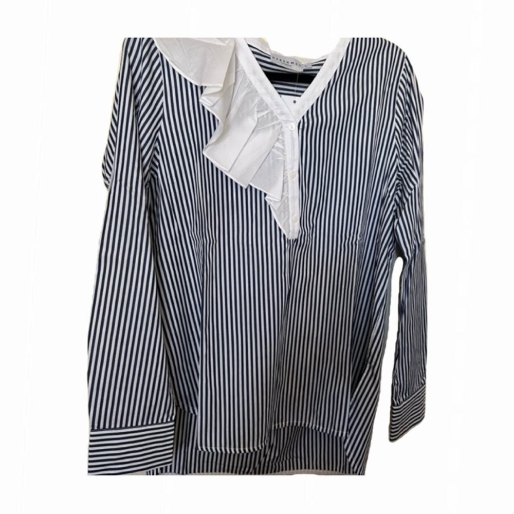 Vivienne Pop Over Navy Stripes Tunic Blouse Size Large